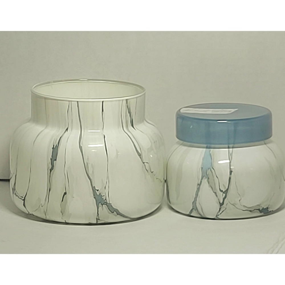 Capri Blue Volcano Modern Marble Empty Candle Jars with Lid Set of 2 White Blue